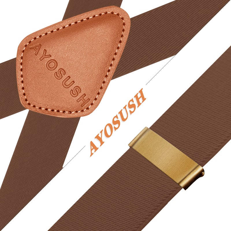 AYOSUSH Vintage Suspenders for Men Heavy Duty 4 Snap Hooks for Belt Loops Adjustable X Back (Coffee 2, One Size) - Image 5